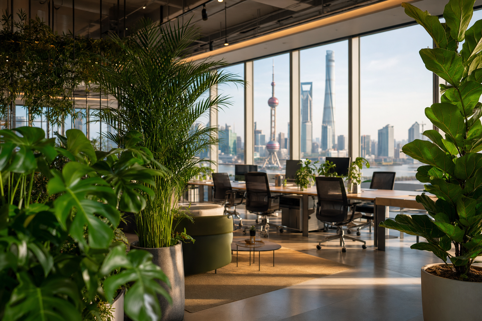 植百汇上海办公室绿植租摆与商业空间绿植设计场景示意