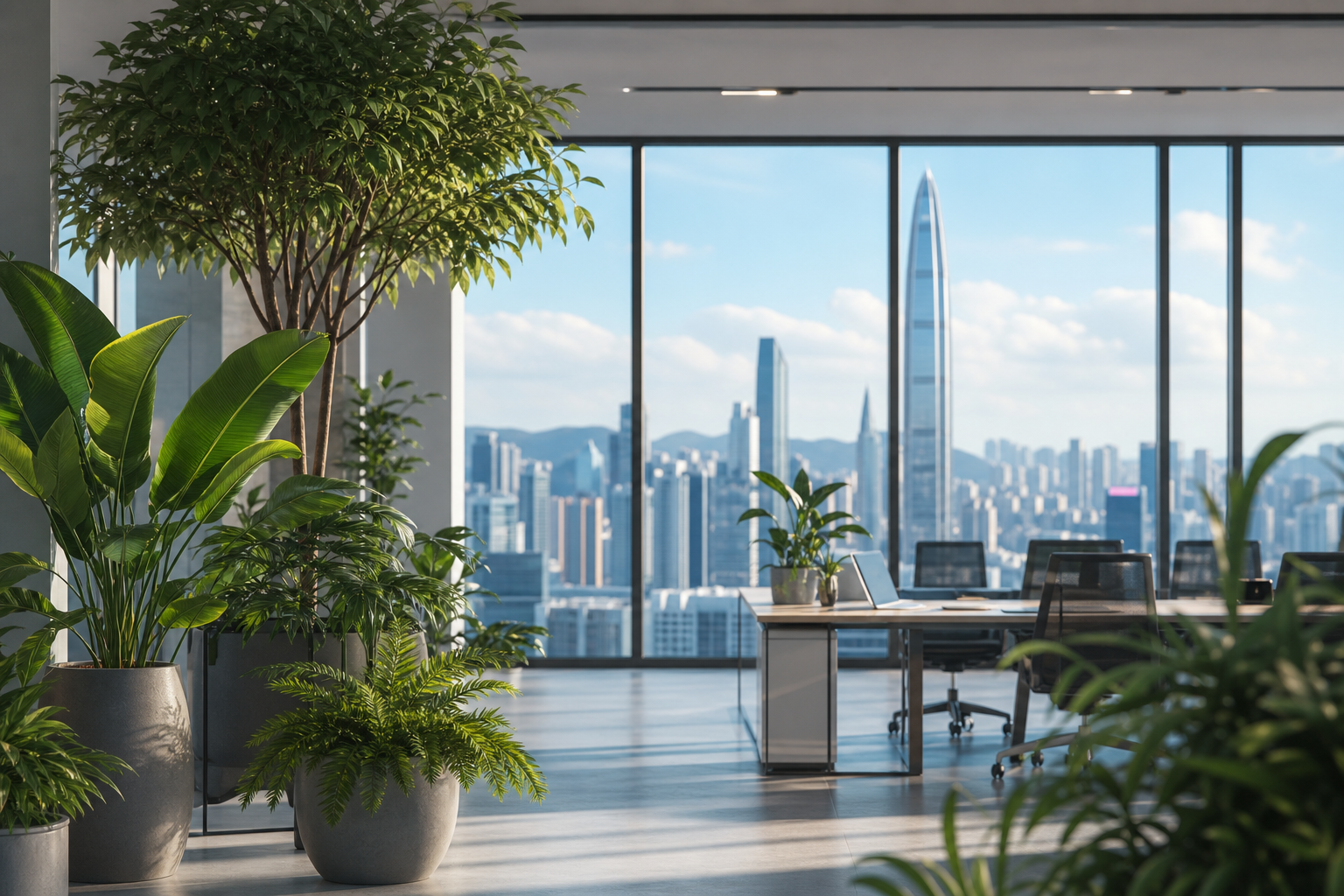 植百汇深圳办公室绿植租摆与商业空间绿植设计场景示意