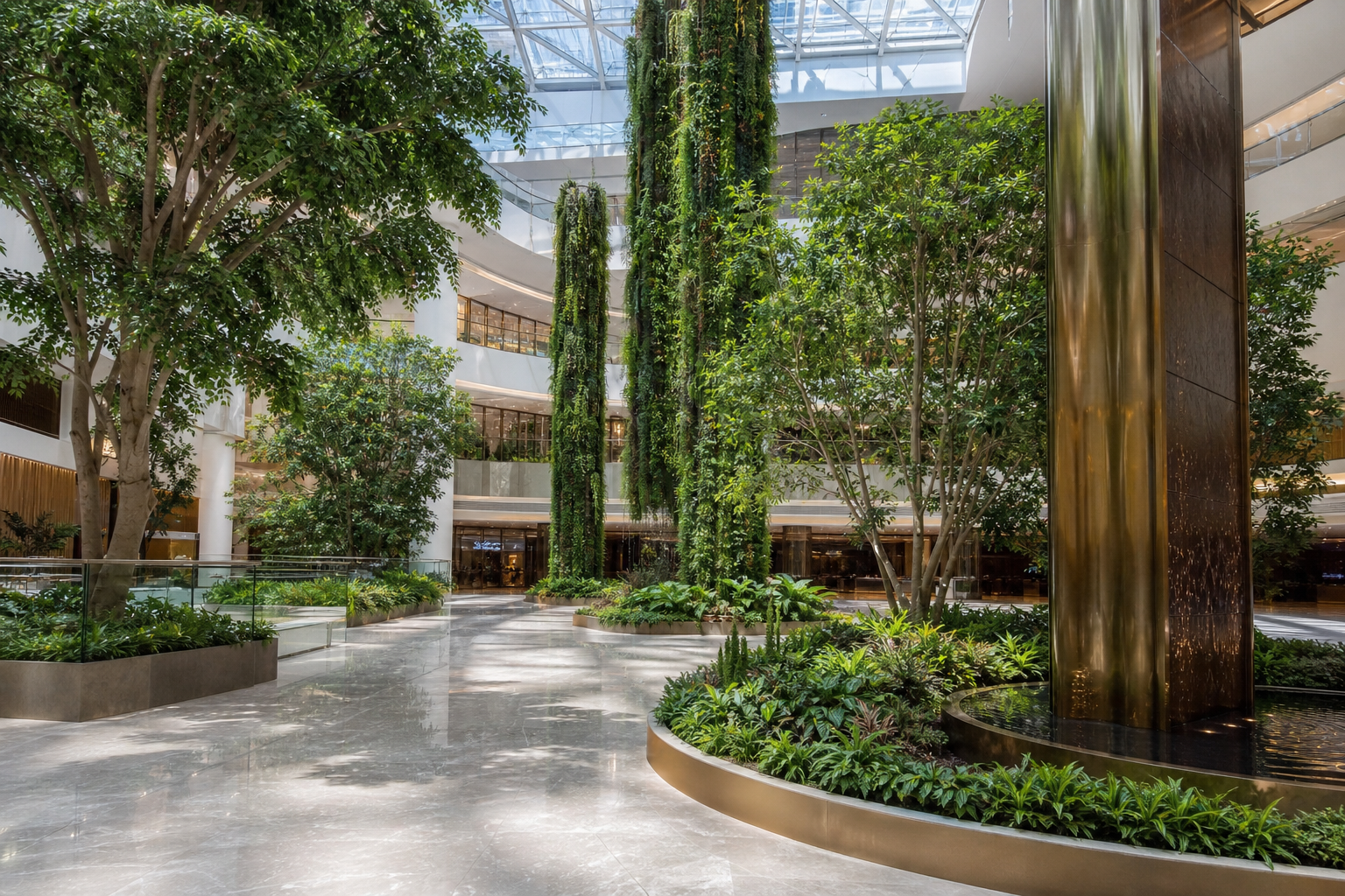 商业空间绿植设计场景：商场中庭与酒店大堂的绿植美陈